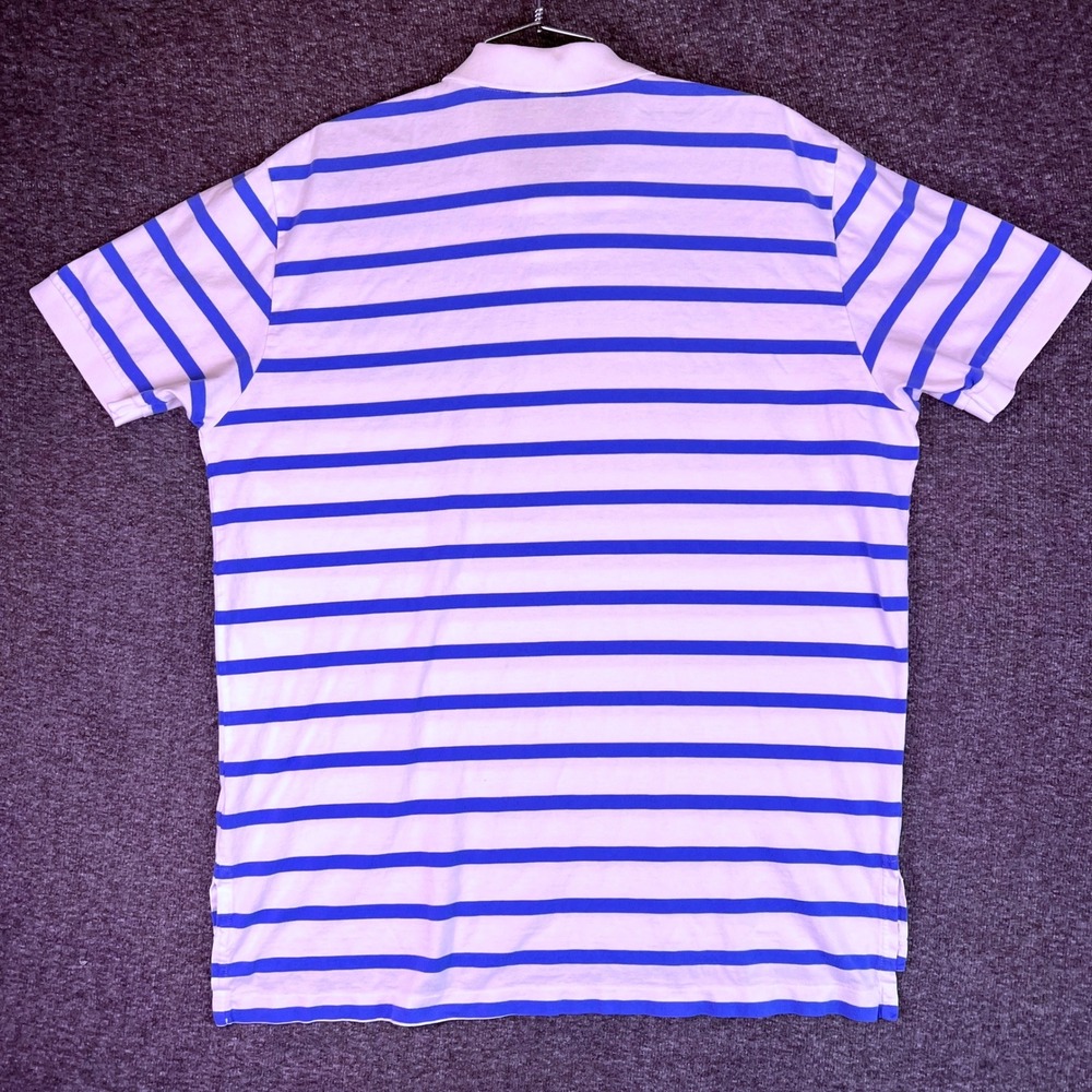 VTG Polo Ralph Lauren Shirt Men XL Striped Short Sleeve Red Pony Logo White Blue - Picture 2 of 16